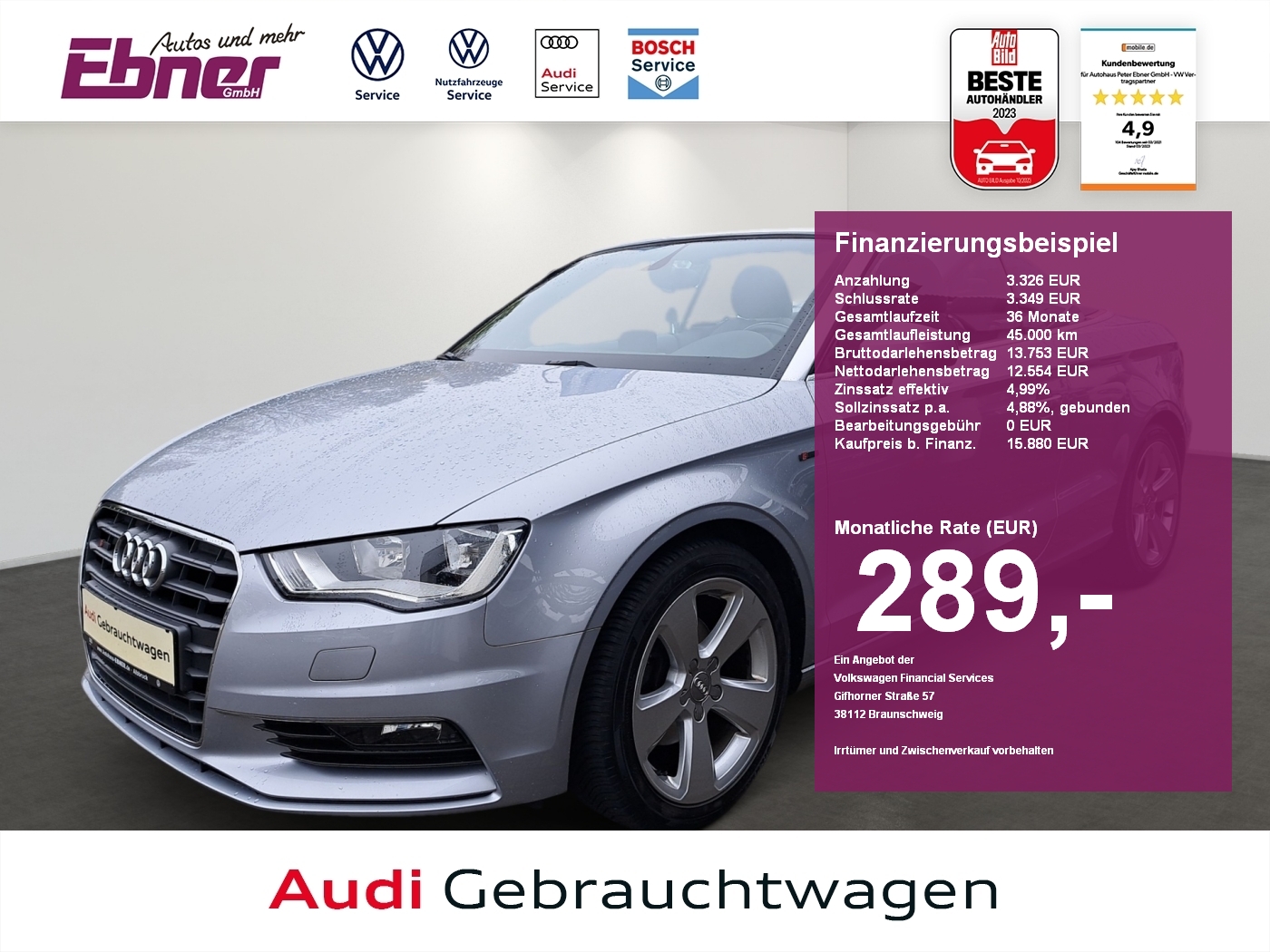 A3 Cabriolet AMBITION 1.4 COD 150PS S-TRONIC SITZHZG+PDC+BLUETOOTH+KLIMA+17 ALU!