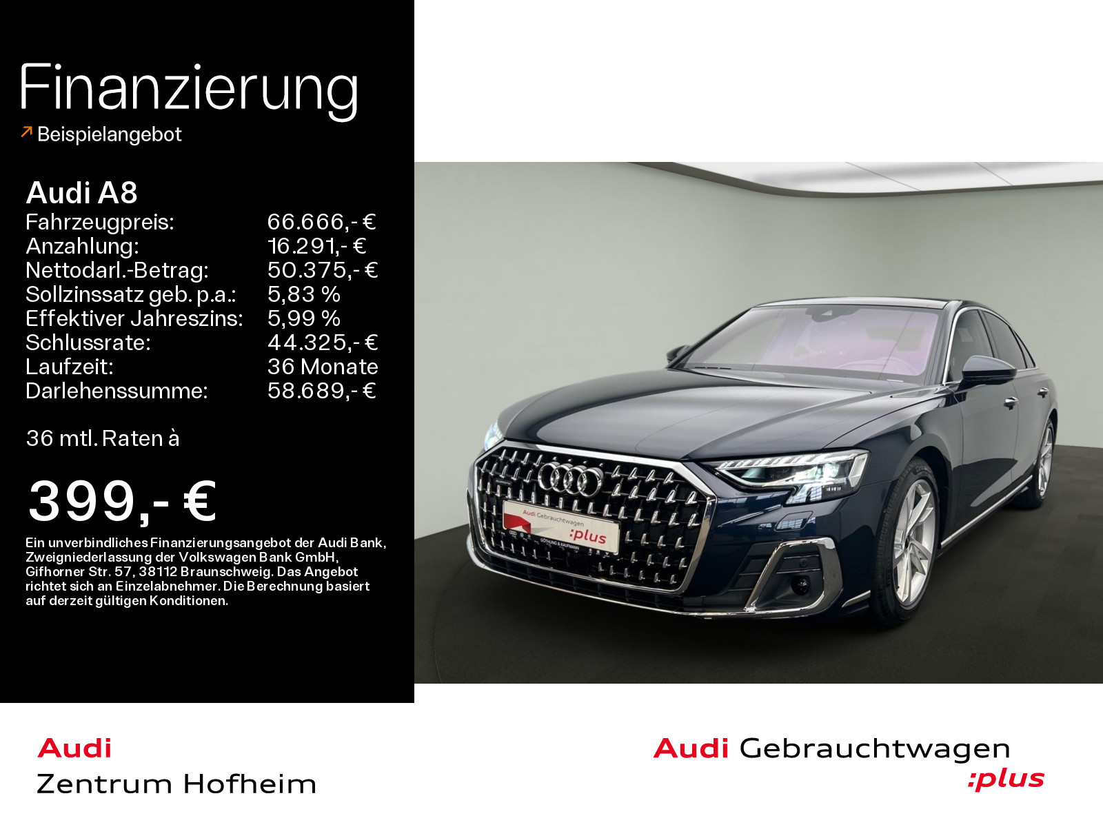 A8 50 TDI qu tip*Air*B&O*HUD*Pano*Standh*HD Matrix*Virtual*Navi+*Assistenzpaket+*