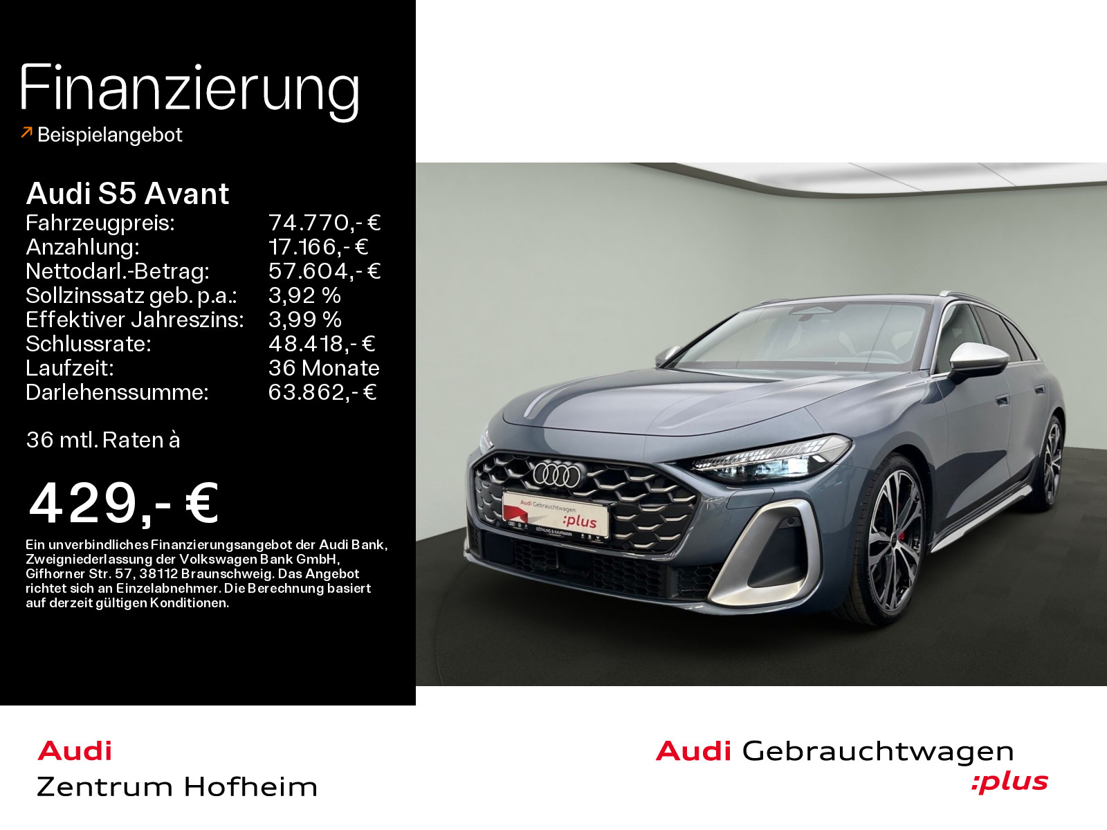 S5 Avant TFSI S tro*EUPE 96.585*B&O*HUD*Matrix*Virtual*Navi+*MMI Beifahrerdisplay*360° Kamera*ACC*Sportsitze plus vorn*MMI experience pro*Assistenzpaket Fahren und Parken plus