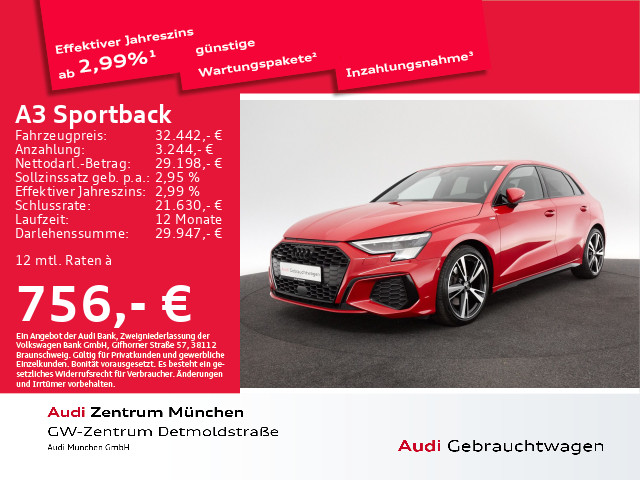 A3 Sportback 40 TFSI qu. S tronic S line Virtual+/Matrix/Navi+/Privacy