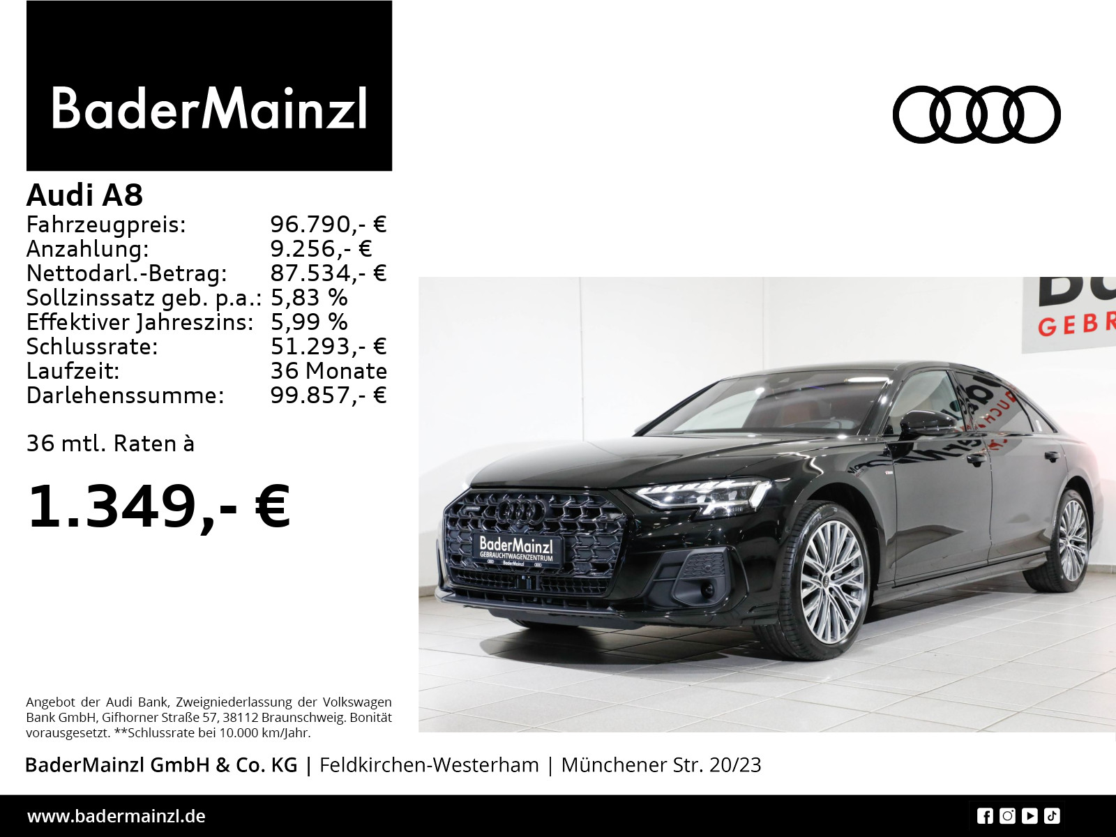 A8 L 50 TDI quattro B&O StdHzg Matr Pano HUD 360