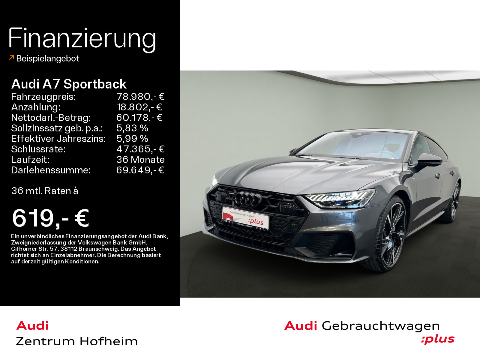 A7 Sportback 45 TFSI qu 2x S line S tro*EUPE 112.453*B&O Ad*HUD*Pano*Standh*S-Sitze*Laser*Virtual*Navi+*360° Kamera*Optik*NSA*