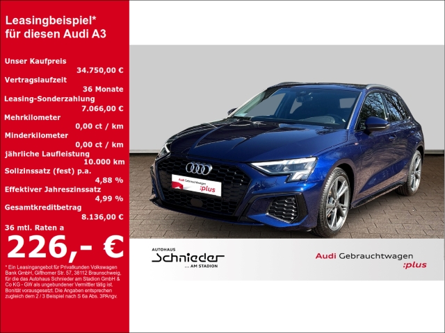 A3 SPORTB 30TDI, LED,ACC,AHK,VIRTUAL,CARPLAY,SHZ