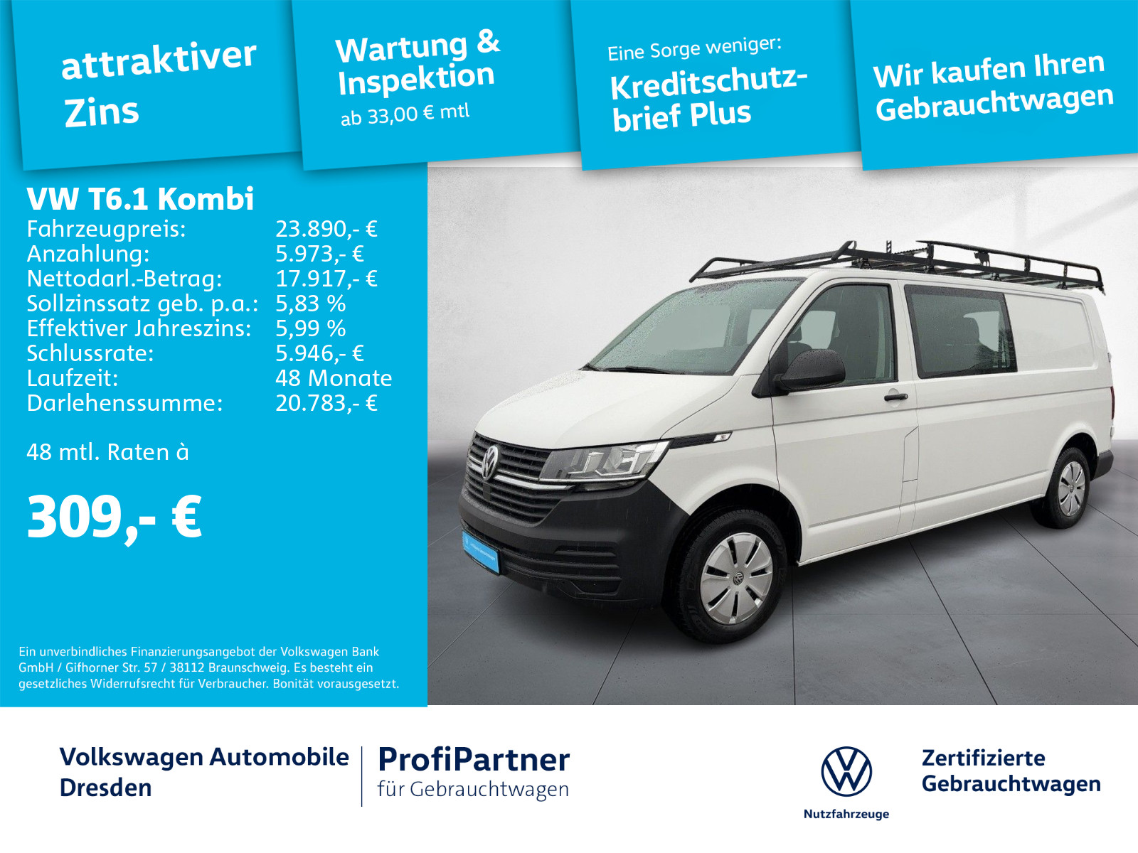 T6.1 Kombi LR 2,0 TDI KLIMA AHZV FLÜGEL 5-SITZER