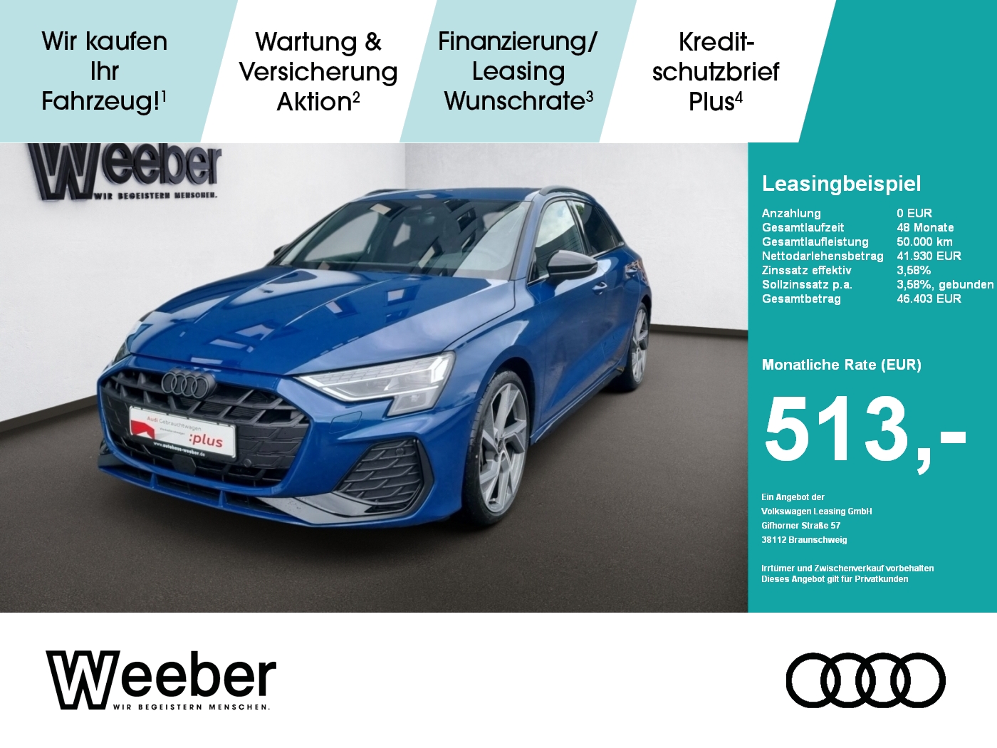 A3 Sportback S line HUD*AHK*MATRIX*LEDER*5J GAR