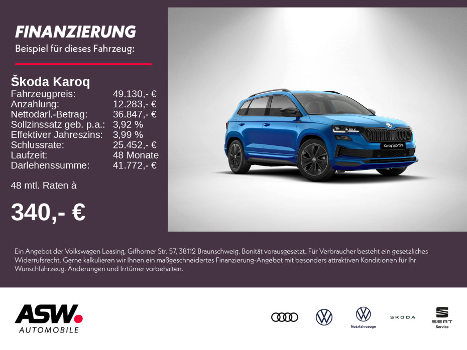 Karoq Sportline 2,0TSI 190PS DSG 4x4 ACC SHZ AHK