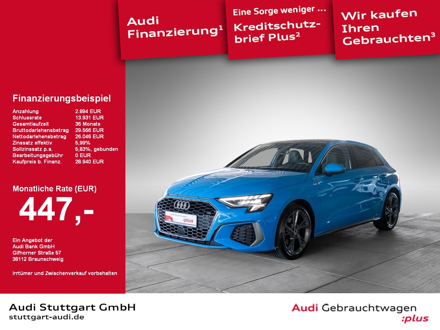 A3 Sportback 35 TDI S line LED Pano Keyless B&O